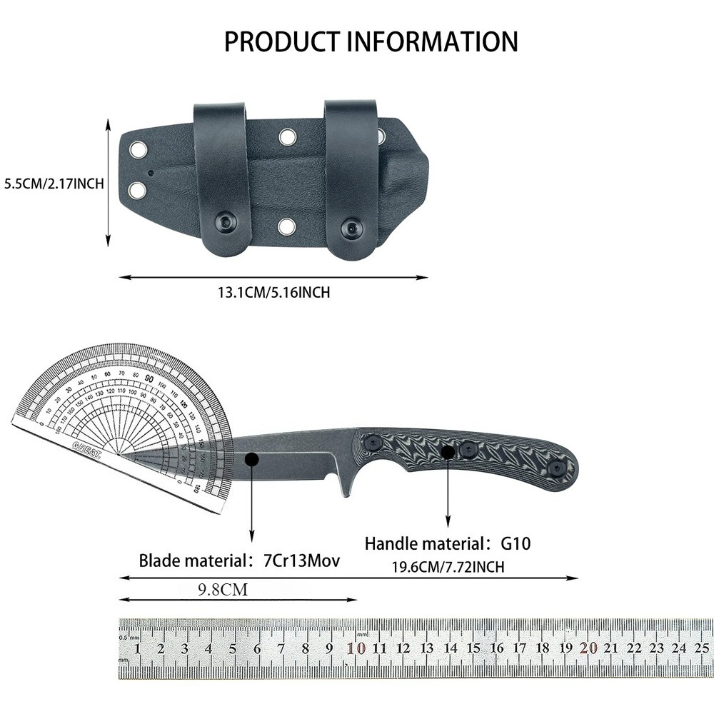 Edc Carry Fixed Blade - Full Tang Fixed Blade Knives 7Cr13MoV